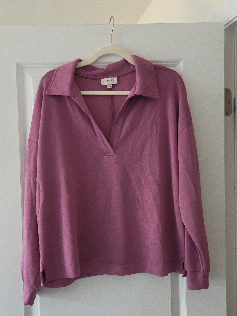 LOFT Relaxed Collared Pullover - Mauve Pink